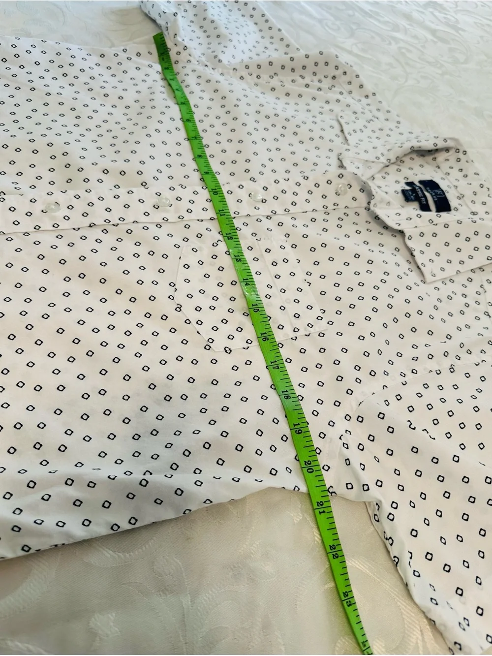 George Classic Fit White and Black Dot Print Cotton Short-Sleeve Button-Up Shirt